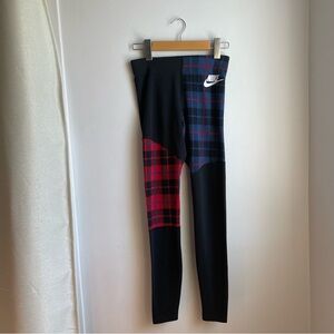 Nike black leggings w/ Plaid Colorblocks Red/Blue Size XS